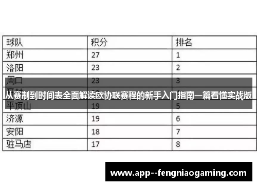 从赛制到时间表全面解读欧协联赛程的新手入门指南一篇看懂实战版 从赛制到时间表全面解读欧协联赛程的新手入门指南一篇看懂实战版