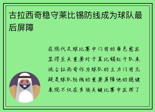 古拉西奇稳守莱比锡防线成为球队最后屏障